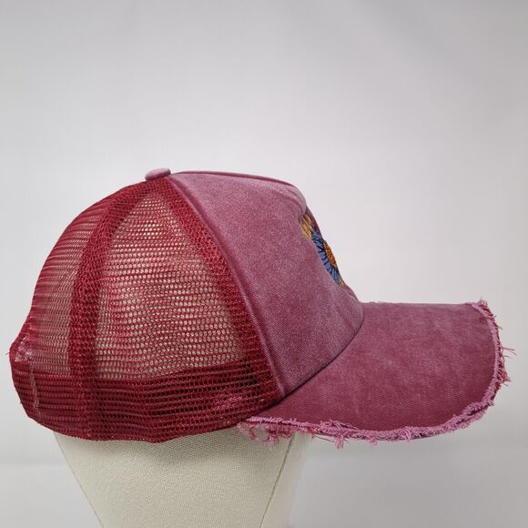 Heck Fora Snapback Trucker Hat Red One Size Adjustable Distressed Mesh Back - Picture 4 of 8